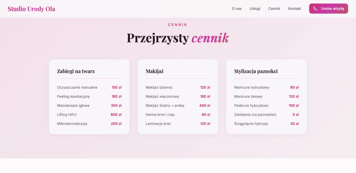 Forma Studio — cennik